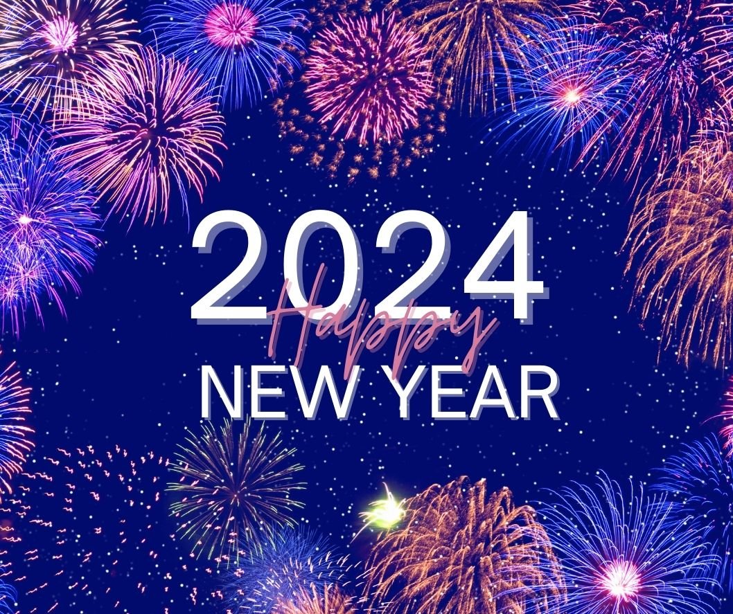 Blue Sky Fireworks Happy New Year 2024 Hd Background Image Hd