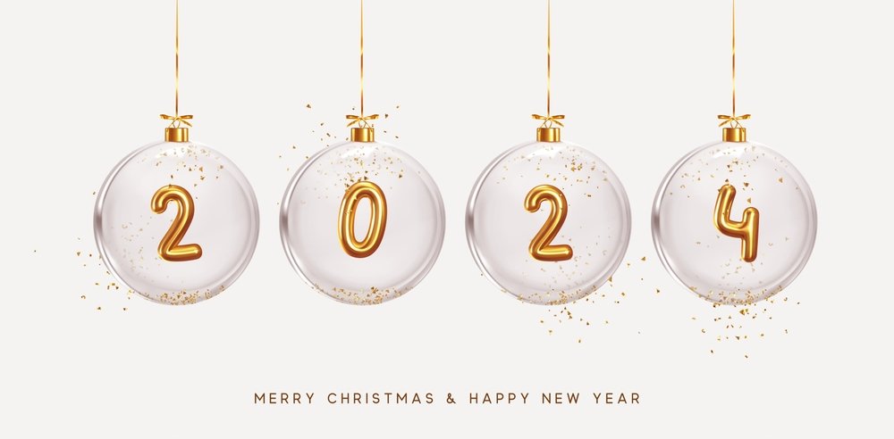 2024 Happy New Year And Merry Christmas Stylish Banner Ecard