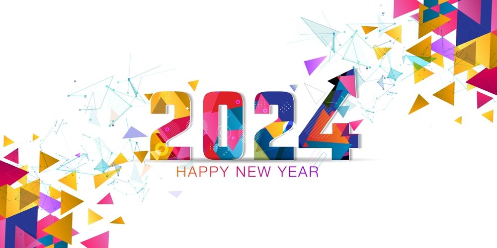 2024 Happy New Year 3d Banner Greeting Ecard