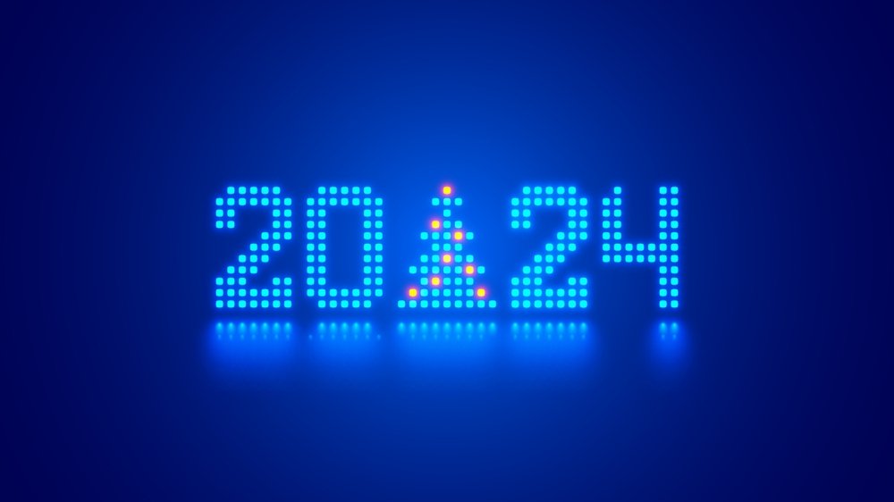 Christmas And New Year 2024 HD Blue Neon Lights Image