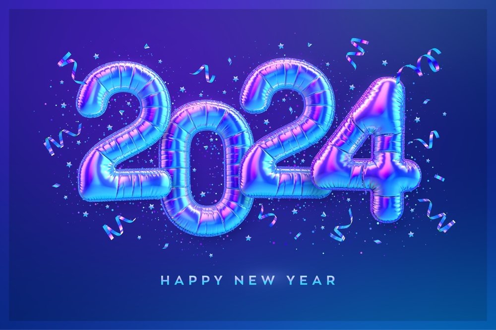 2024 Happy New Year Wallpaper Bluish HD 3D