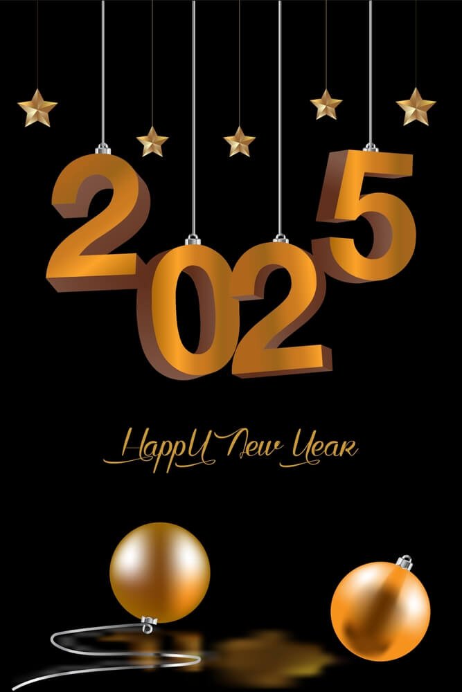 Black Happy New Year 2025 IPhone Wallpapers