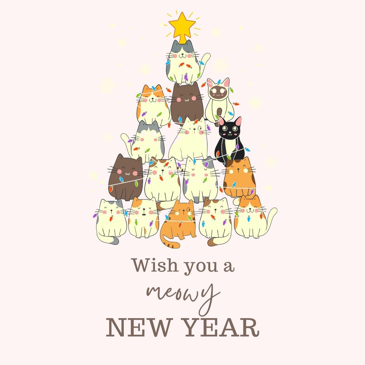 Pink Yellow Cat Pun New Year Instagram Post