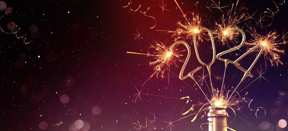 Sparkling Fireworks Happy New Year 2024 HD Background Header Image Free