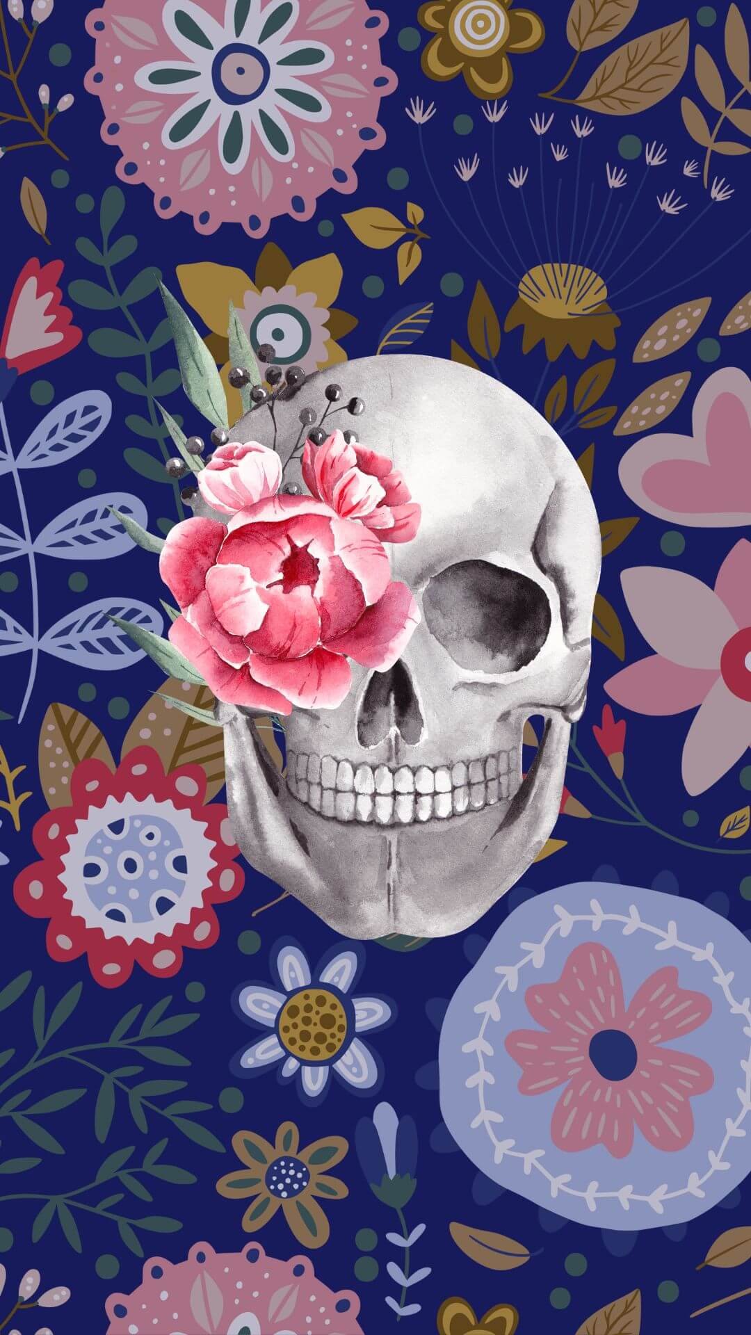 Blue Floral Skull Iphone Wallpapers